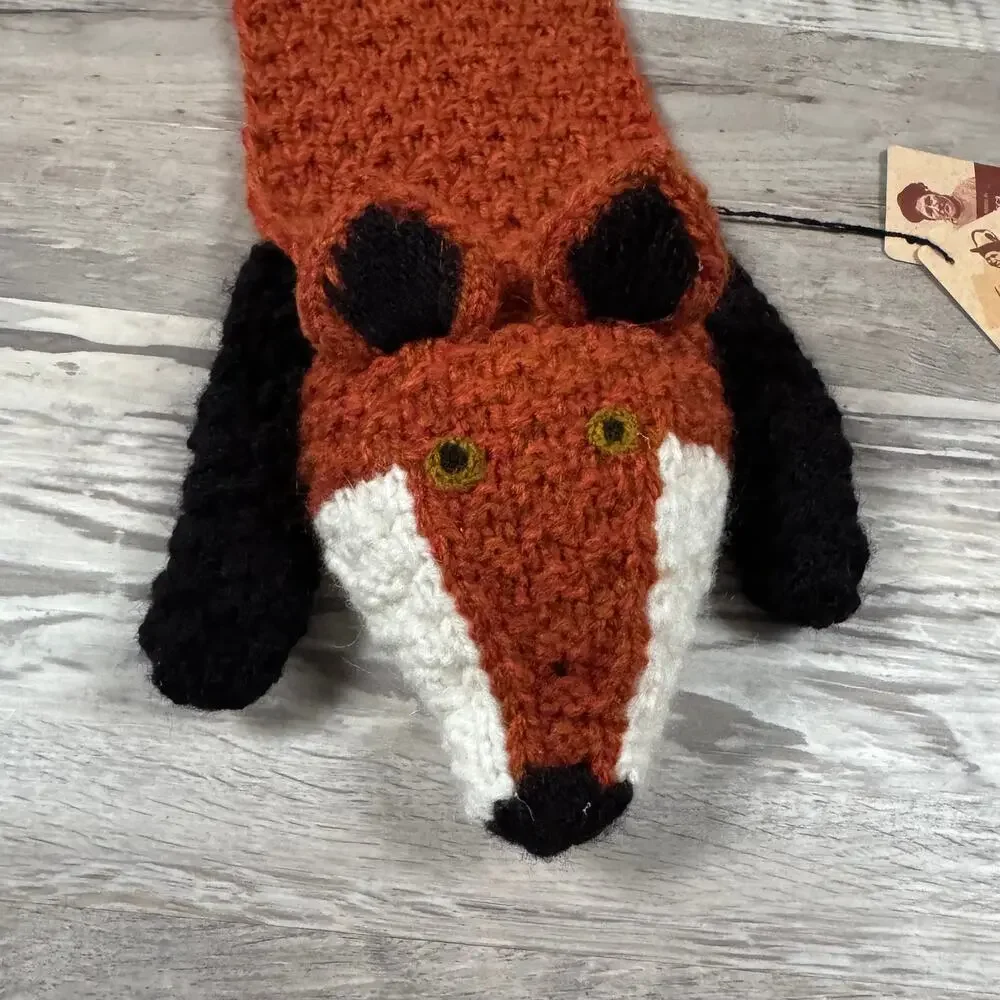 Andes Gifts Fox Scarf Brown Knit Animal Novelty Cozy Cottagecore